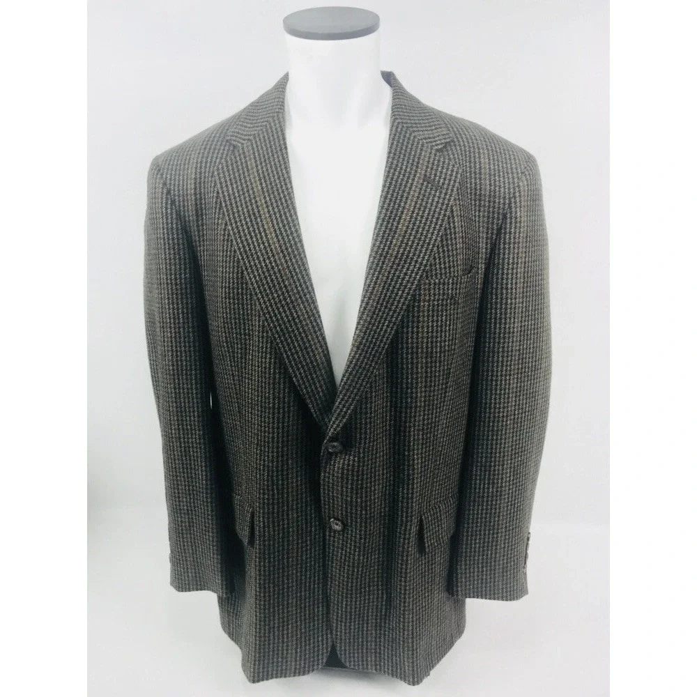 Tommy Hilfiger Houndstooth Wool Blazer Sport Coat Jacket Brown Mens‎ Size 42R